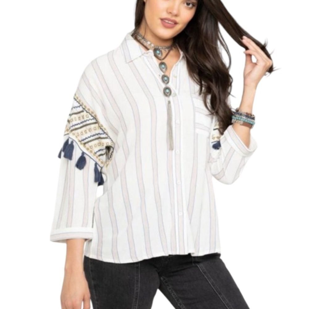 SHYANNE button up shirt riding shirt long sleeve tassels NWT